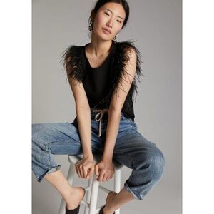 Anthropologie NWT Luxurious Whimsical Bold Fun Glam Retro Chic Feathered Top